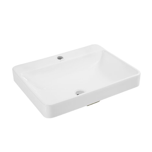 Carre Ceramic Rectangular Vessel Bathroom Sink With Overflow 